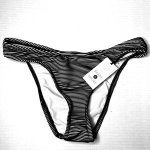 Shade & Shore Black White Striped Textured Cheeky Bikini Bottom Size M New!